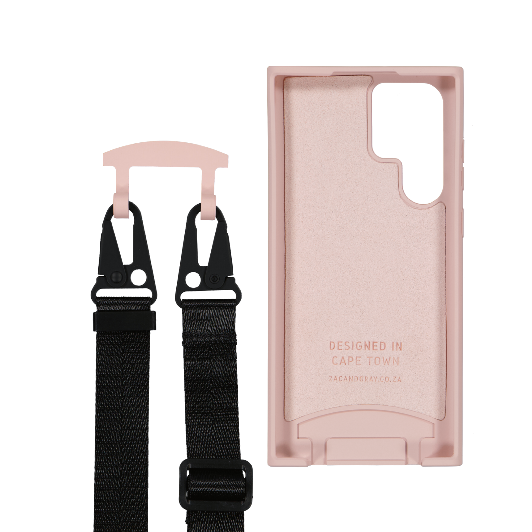 Samsung S22 Ultra ROSÉ PINK CASE + MIDNIGHT BLACK STRAP