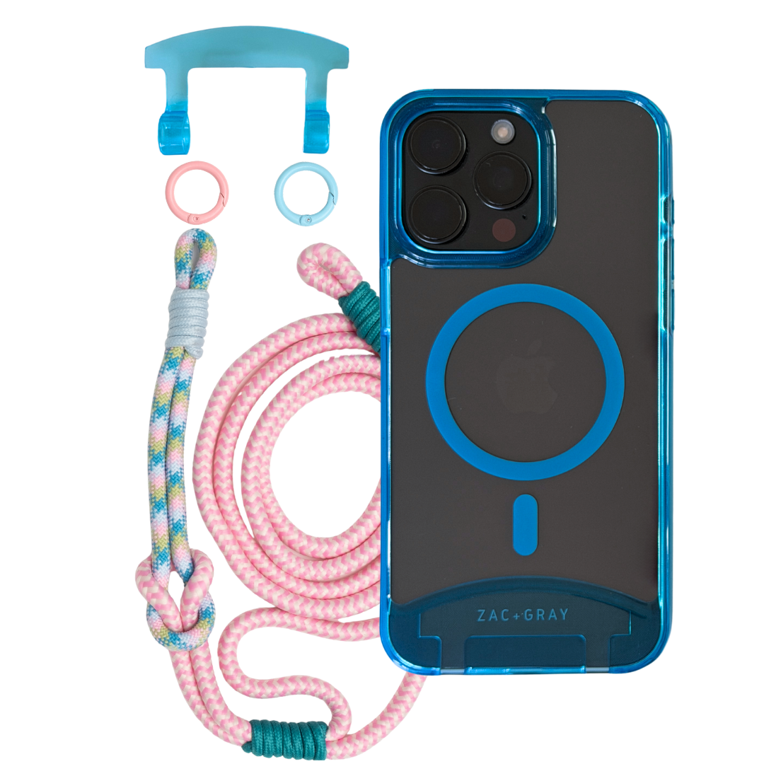 iPhone 16 Pro Max AQUAMARINE TRANSPARENT CASE + KNOTTED CORD