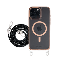iPhone 16 POWDER PINK TRANSPARENT CASE + CRYSTAL CORD