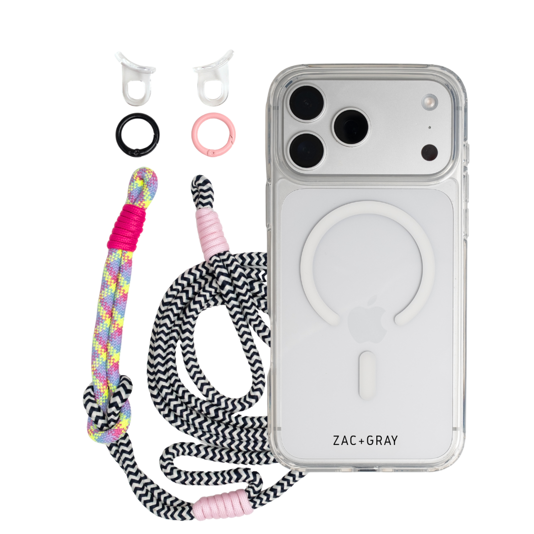 CRYSTAL CLEAR TRANSPARENT CASE WITH ELECTRIC BLOOM KNOTTED CORD - MAGSAFE