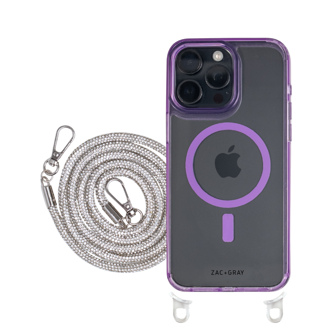 iPhone 15 Pro Max LAVENDER TRANSPARENT CASE + CRYSTAL CORD