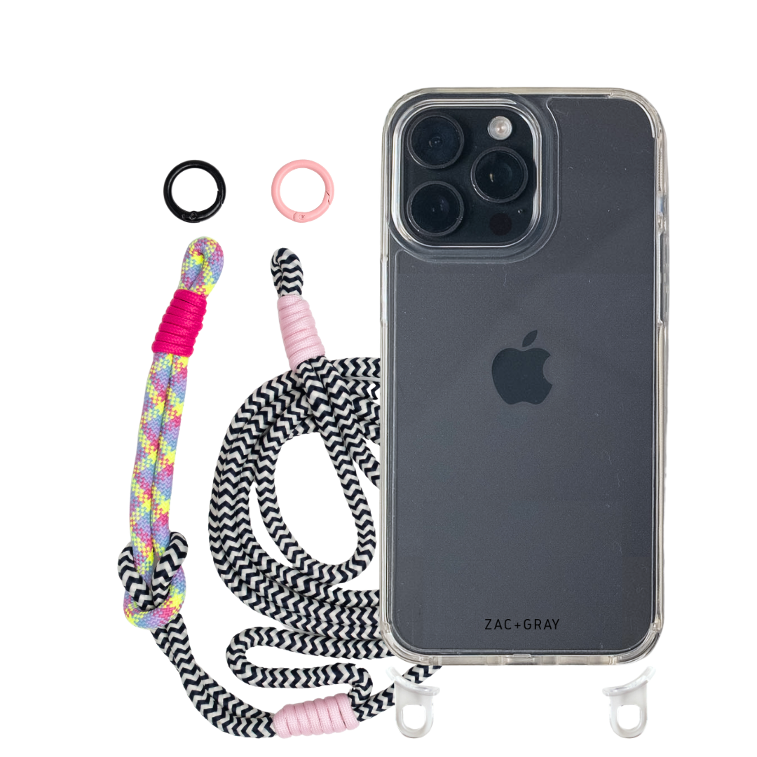iPhone 15 Pro CRYSTAL CLEAR TRANSPARENT CASE + KNOTTED CORD