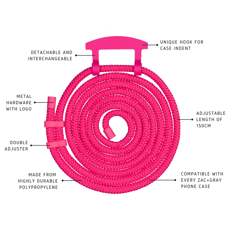 a pink fire hose labeled in parts