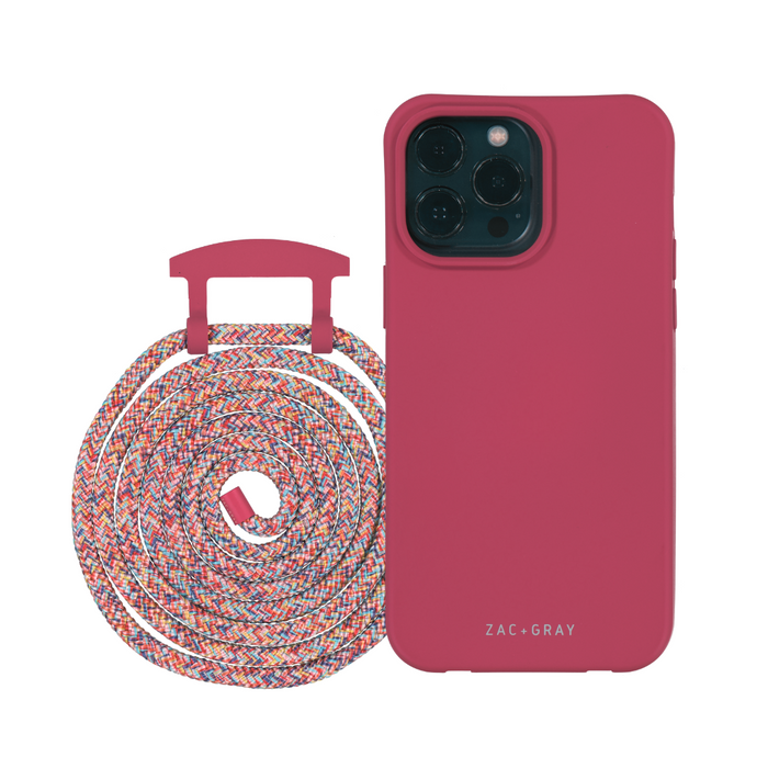 iPhone 14 Pro Max RASPBERRY RED CASE + RAINBOW RED CORD