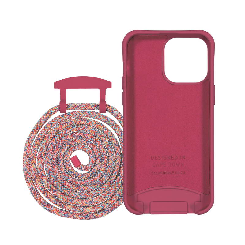 iPhone 14 Pro Max RASPBERRY RED CASE + RAINBOW RED CORD