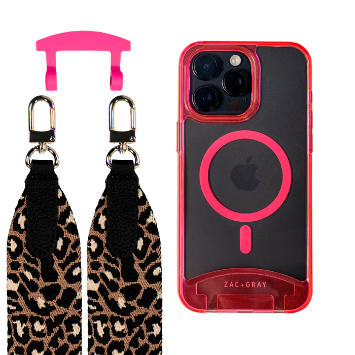 HOT PINK TRANSPARENT CASE + PATTERNED STRAP