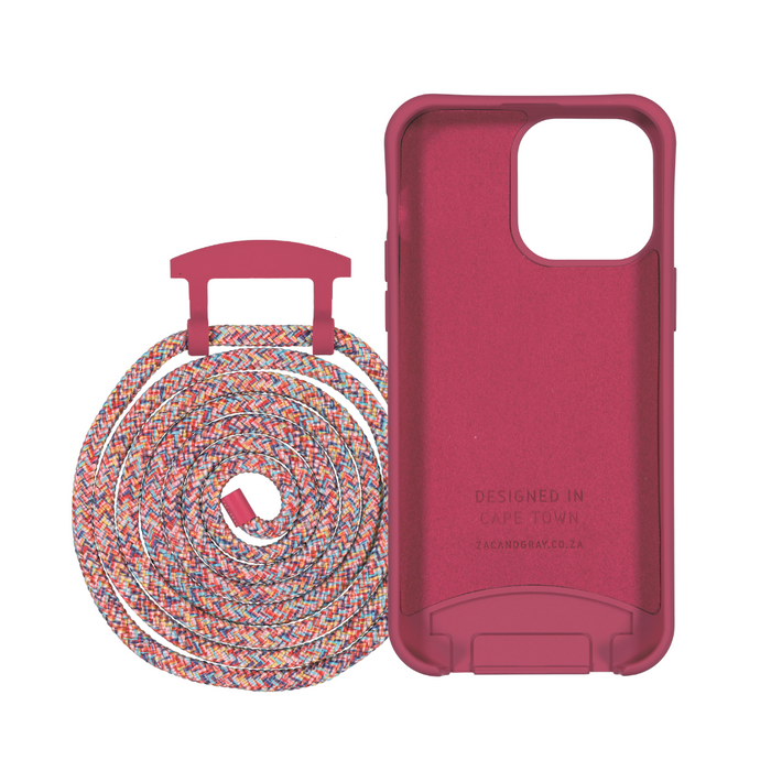 iPhone 14 Pro RASPBERRY RED CASE + RAINBOW RED CORD