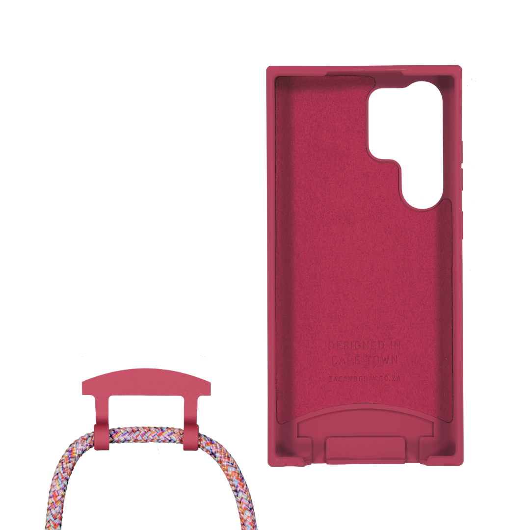 Samsung S23 Ultra RASPBERRY RED CASE + RAINBOW RED CORD