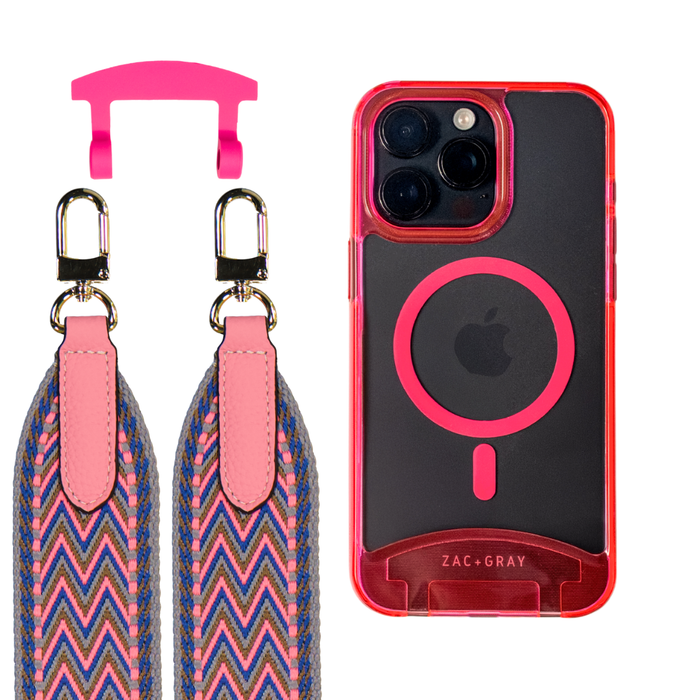 HOT PINK TRANSPARENT CASE + PATTERNED STRAP