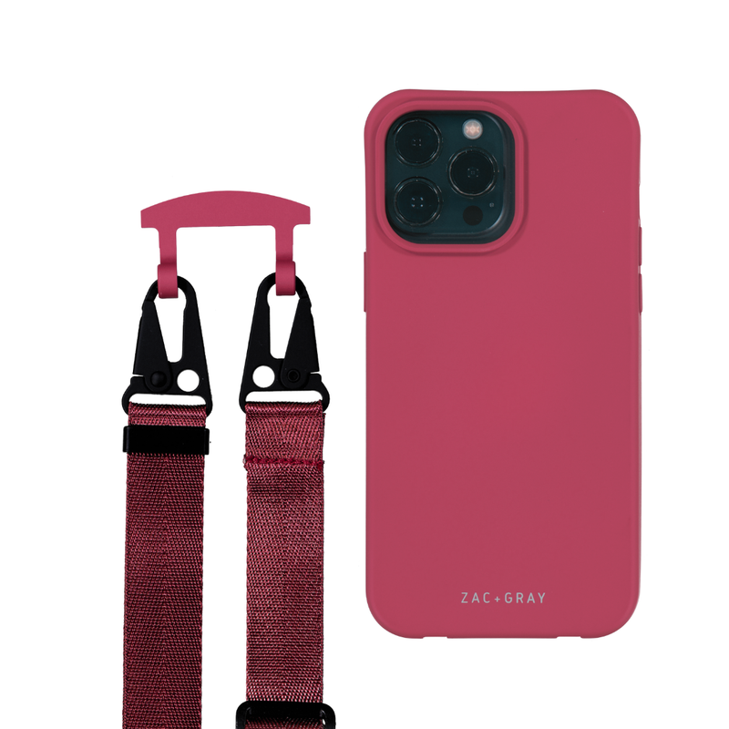 a pink case with two straps attached to it