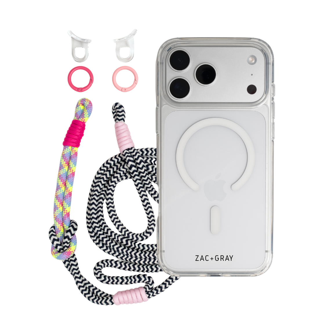 CRYSTAL CLEAR TRANSPARENT CASE WITH ELECTRIC BLOOM KNOTTED CORD - MAGSAFE