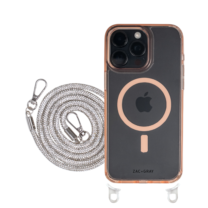 iPhone 15 Pro Max POWDER PINK TRANSPARENT CASE + CRYSTAL CORD