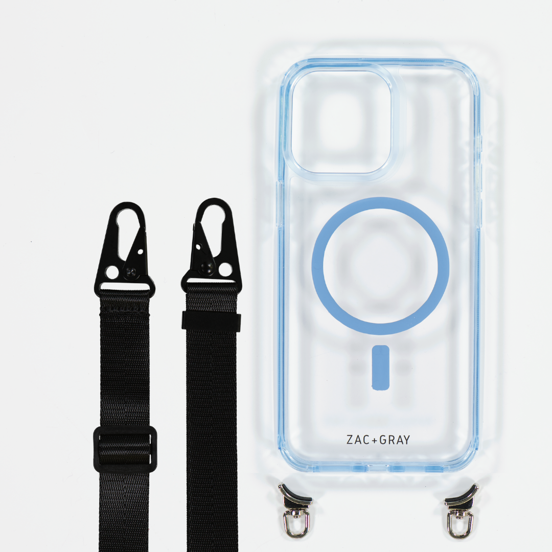 SKY BLUE TRANSPARENT CASE WITH STRAP - MAGSAFE