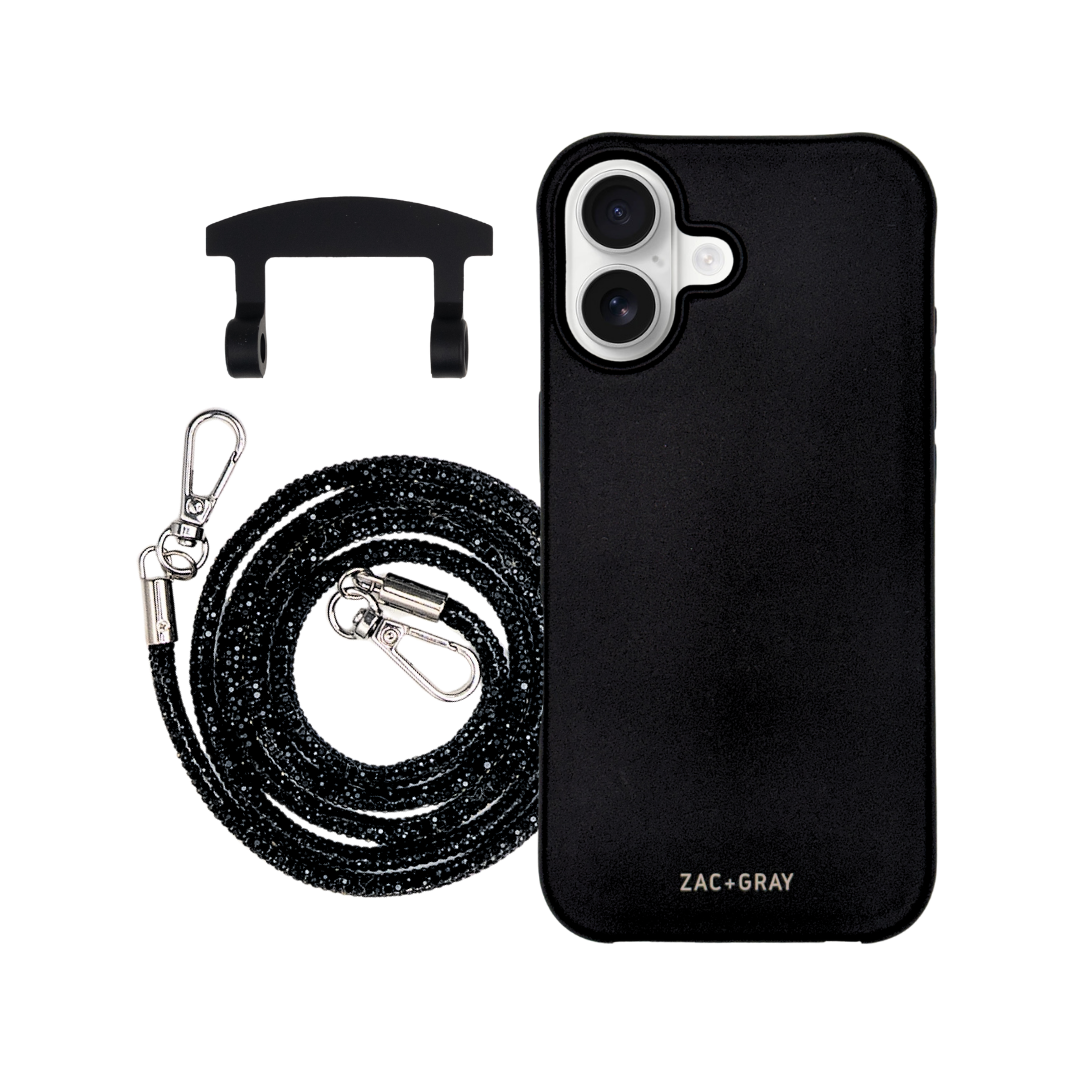 iPhone 17 MIDNIGHT BLACK CASE + CRYSTAL CORD
