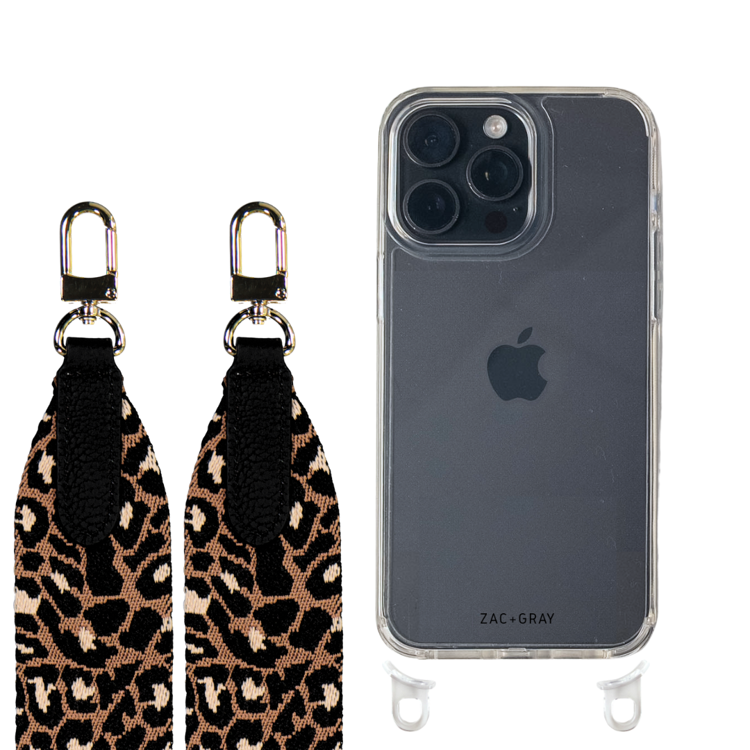 iPhone 16 Pro CRYSTAL CLEAR TRANSPARENT CASE + PATTERNED STRAP