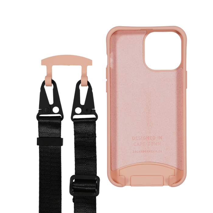 iPhone 6S+/7+/8+ SUNSET CORAL CASE + MIDNIGHT BLACK STRAP