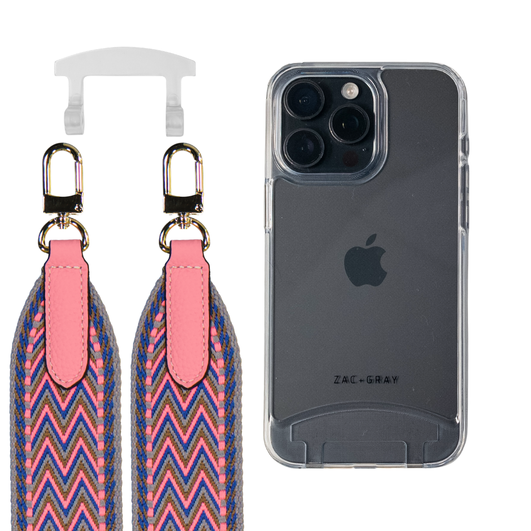 iPhone 16 Plus TRANSPARENT CASE + PATTERNED STRAP