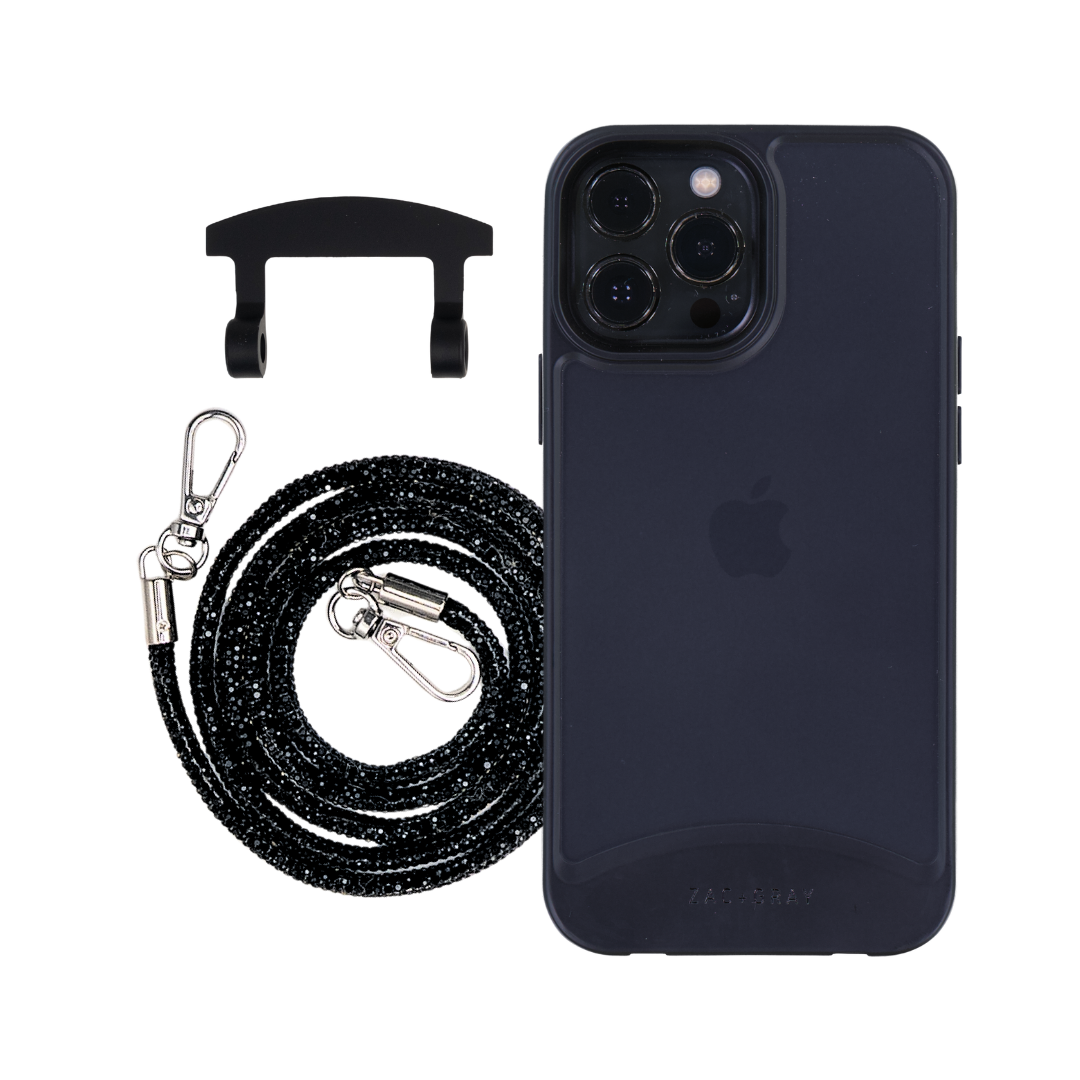 iPhone 12 Pro Max FROSTED MIDNIGHT BLACK CASE + CRYSTAL CORD