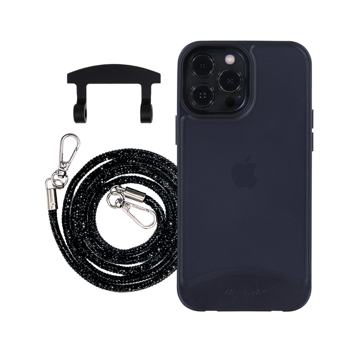 iPhone 13 Pro FROSTED MIDNIGHT BLACK CASE + CRYSTAL CORD