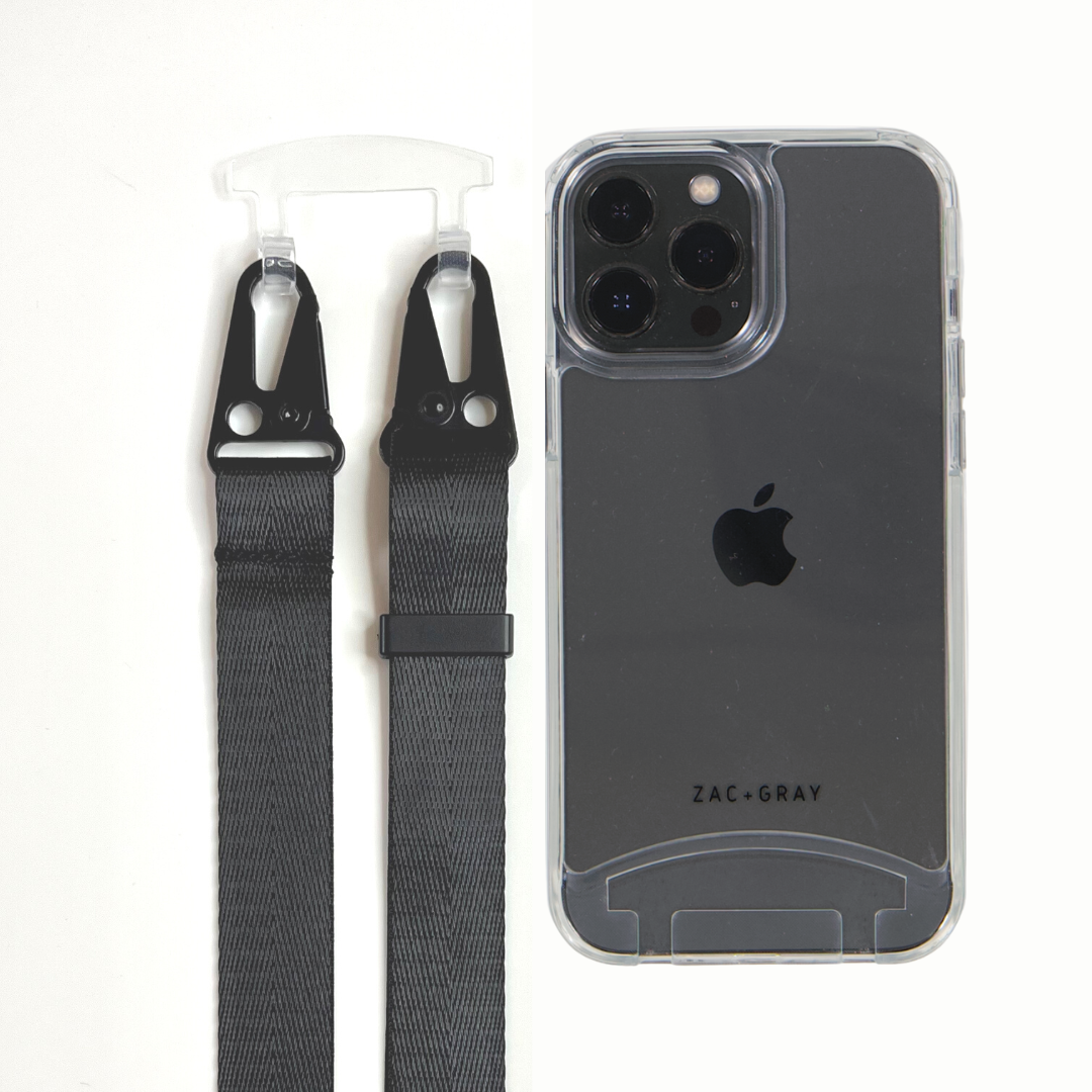 iPhone 15 Pro Max TRANSPARENT CASE + MIDNIGHT BLACK STRAP