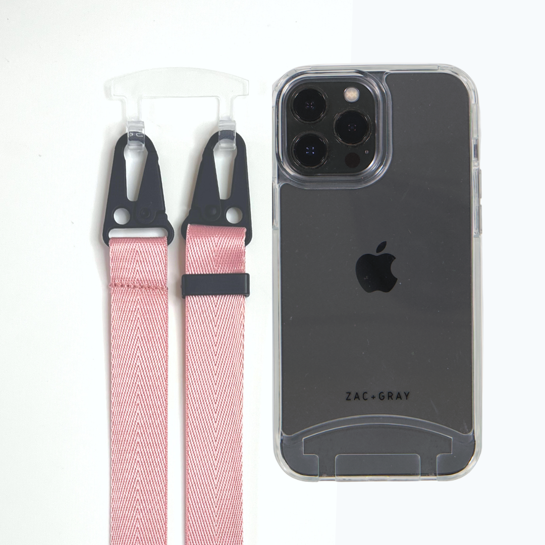 iPhone 6/6S/7/8/SE (2020 & 2022) TRANSPARENT CASE + ROSÉ PINK STRAP