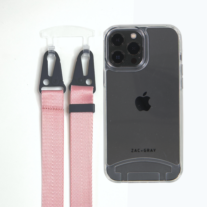 iPhone 15 Pro Max TRANSPARENT CASE + ROSÉ PINK STRAP