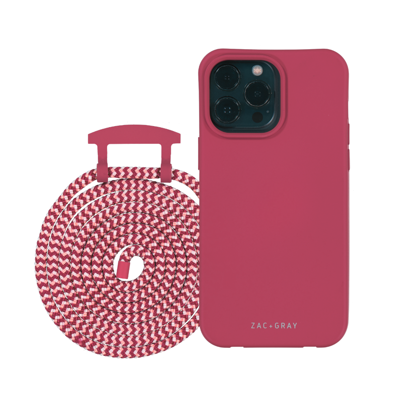 a red phone case next to a red and white case