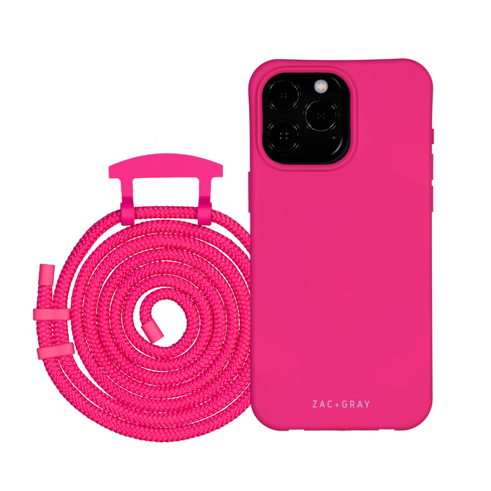 a pink phone case next to a pink hose