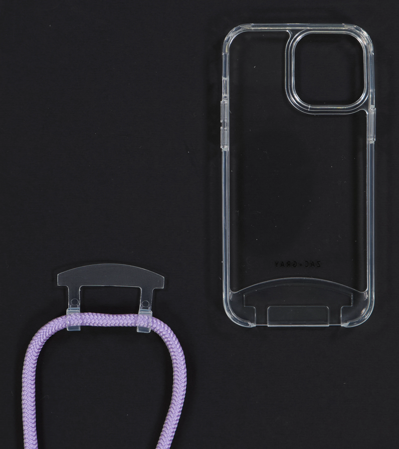 iPhone 13 Mini TRANSPARENT CASE + LAVENDER CORD