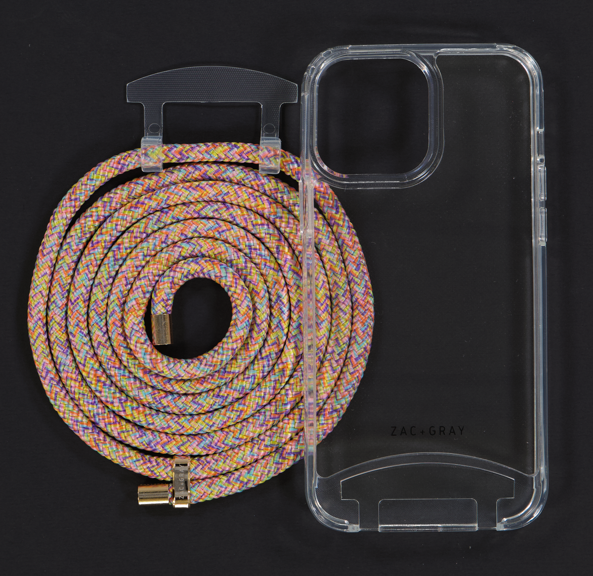 iPhone 13 Pro TRANSPARENT CASE + RAINBOW CORD