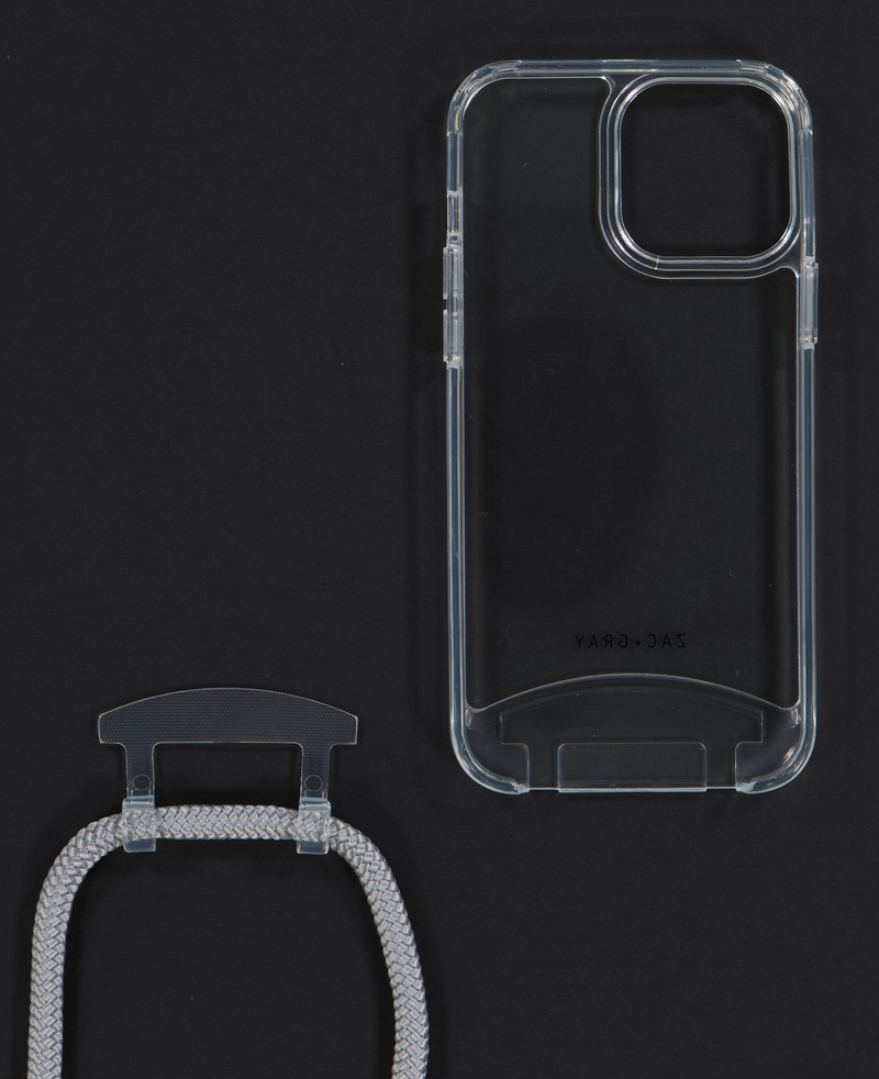 iPhone 14 TRANSPARENT CASE + SILVER STORM CORD