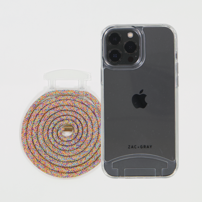 iPhone 6/6S/7/8/SE (2020 & 2022) TRANSPARENT CASE + RAINBOW CORD