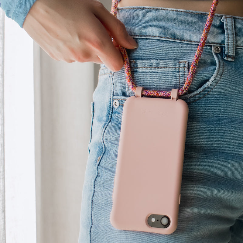 iPhone 13 ROSÉ PINK CASE + RAINBOW RED CORD